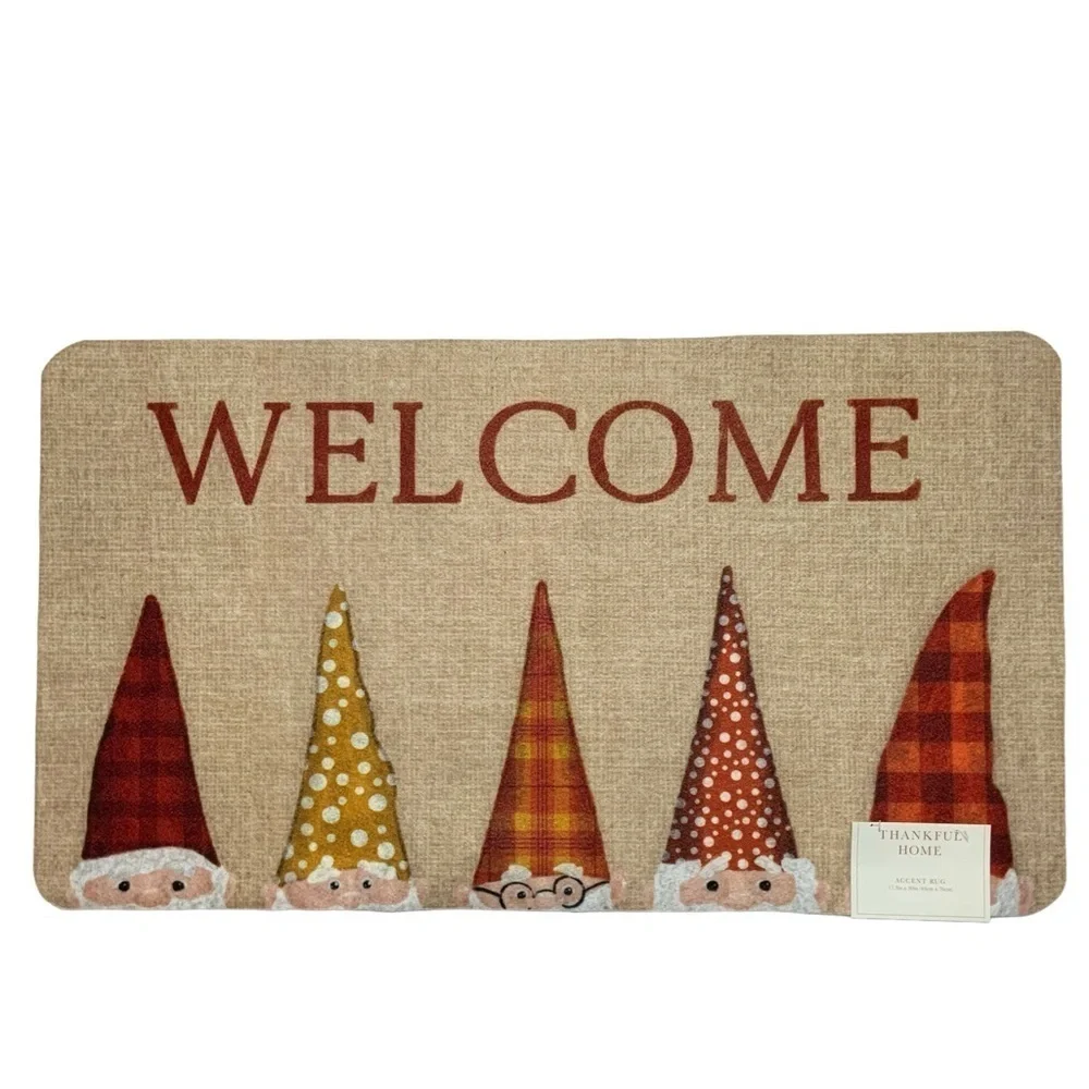 Thankful Home Accent Rug Gnome Welcome Mat Non Skid 17 x 30 in Neutral Rustic